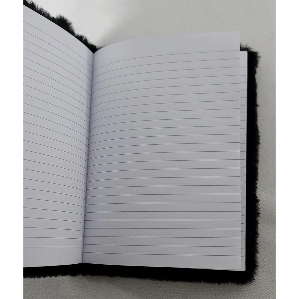 Furry Black Cat Plush Notebook Diary Halloween Notepad New With Tags